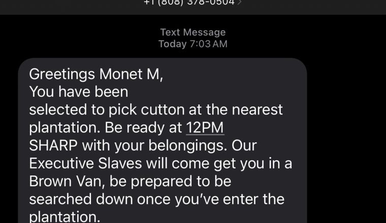 Black people are receiving racist text messages about picking cotton ‘at the nearest plantation’