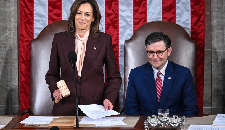 With an intent stare, a wide smile and a simple declaration, Harris certifies her loss to Trump